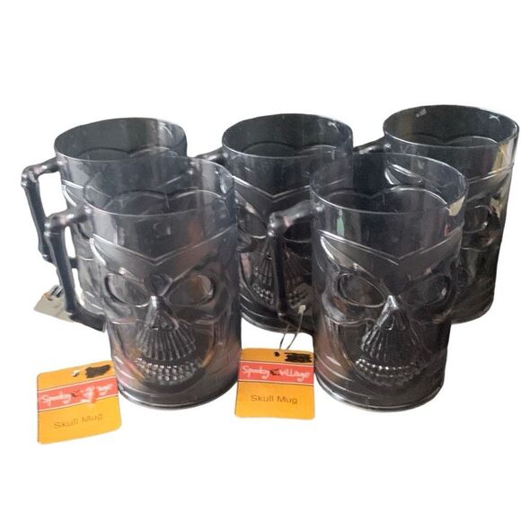 NEW Spooky Village 2013 Skull Mug Drink Cups! Lot of 5 Spook Up Your Party! - Picture 12 of 13